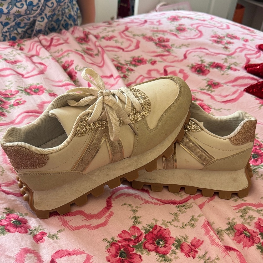 Women's Cream and Tan Athletic Shoes